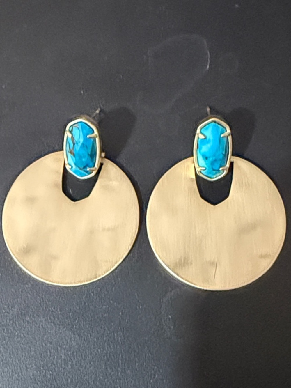 Kendra Scott Gold Disc Drop Earrings with Turquoise Stones